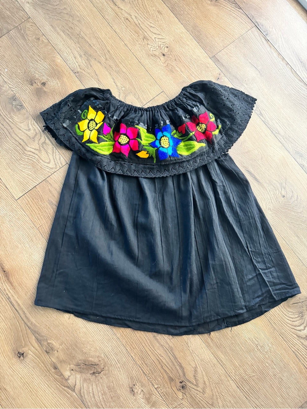 Black Off-Shoulder Floral handmade Embroidered top